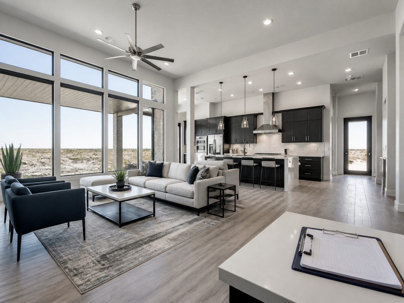 Pristine open-concept new build ready for a contractor walkthrough